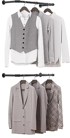 eSituro Kleiderstange Wandmontage, Kleiderständer für die Wand, Industrierohr Kleiderstangen 2er Set, einfache Montage, schwarz