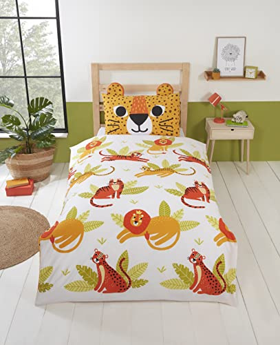 Rapport Home Cats Duvet Cover Set Kids Childrens Leopard Wild Jungle Animal Leopard Print Orange and White Easy Care Duvet Cover Set with Unique Pillowcase Toddler Duvet Cover Set (150 x 120cm)