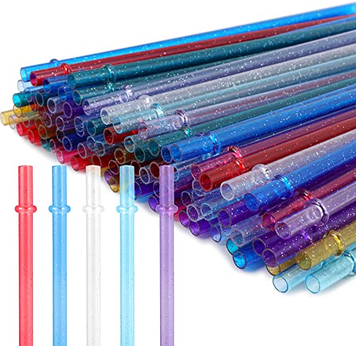 100 Pièces Paille Plastique Colorées, Pailles à Cocktail Réutilisables Plastique Rigide, Pailles Bubble Tea, Pailles pour Lait, Jus, Cocktail - 6MMx23CM