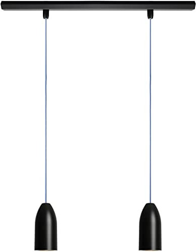 Buchenbusch urban design Esstischlampe schwarz zwei-flammig Wohn- Essbereich offene Küche (33 Kabelfarben) Tresen Kochinsel Textilkabel hängend Beton inkl. LED skandinavisch black edition