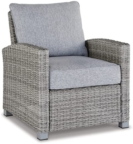 Signature Design by Ashley Naples Beach Contemporary Outdoor Lounge Chair with Cushion, Light Gray