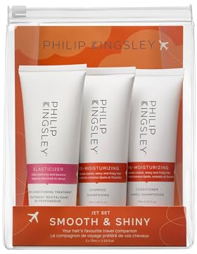 Philip Kingsley | Smooth & Shiny Haircare Travel Set | Includes Re Moisturizing Shampoo and Conditioner and Elasticizer | Hydrates Coarse, Wavy and Frizzy Hair | Hair Travel Essentials | 3 x 75ml