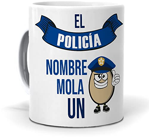 mundohuevo Taza Personalizada con Texto. Regalo Original. El policía... Mola un Huevo. Haz