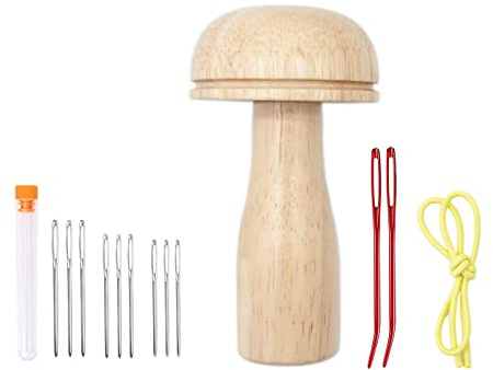 rflaueo Wood Darning Mushroom Needle Thread Set Embroidery Kit DIY Wood Darning Storage Mushroom Needle for Socks, Clothes, Home DIY Hand Sewing(U47-1)
