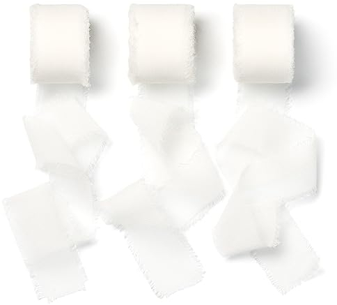 AOKSUNOVA Schleifenband Weiss Stoff Chiffonband 2,5cm x 18,9m Geschenkband Breit Band Weiß Hochzeit Stoffband
