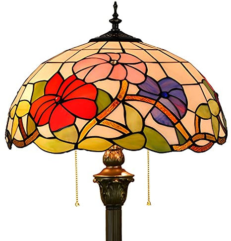PAZWAHF Morning Glory Muster Tiffany-Stehlampe, Buntglas, stehende Leselampe, 40,6 x 40,6 x 162 cm, Kunstharzsockel, Dekor, Schlafzimmer, Wohnzimmer, Heimbüro