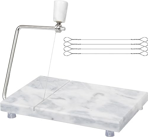 Aisiming Marble Cheese Slicer,Non-stick Cheese Slicer,Polished Marble Cheese Slicing Plate for Cheese Slicing,Butter, Soft Foods(White Grey)