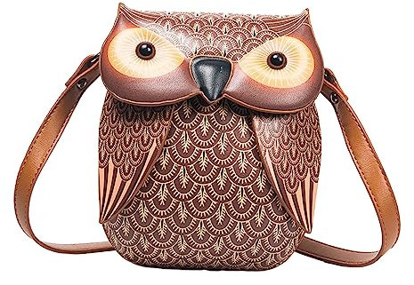 LOVIVER Damen-Umhängetasche, PU-Tasche, Handtasche, modisch, Cartoon-Schnalle, Verstellbarer Schultergurt, Neuheit, Tiertasche, Eule, Umhängetasche für Urlaub, BRAUN