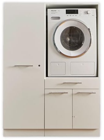 LAUNDREEZY Waschmaschinenschrank und Mehrzweckschrank, Weiß - Waschmaschinen-Überbauschrank TÜV-zertifiziert mit viel Stauraum - 117,5 x 162 x 67,5 cm (B/H/T)
