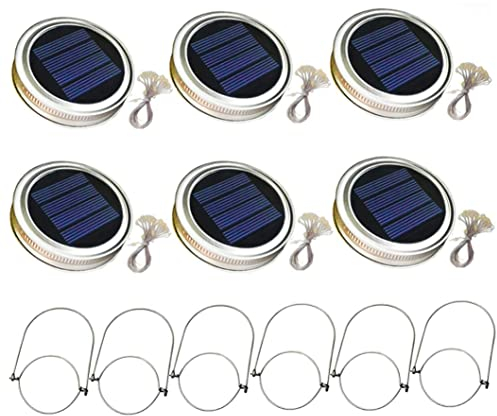 NIDONE 6PCS Hanging Jar Lights,Solar Mason Jar Lid Light with 2m String Lights Handle 20 LEDs Hanging Lantern Lamp for Garden Decoration White Light