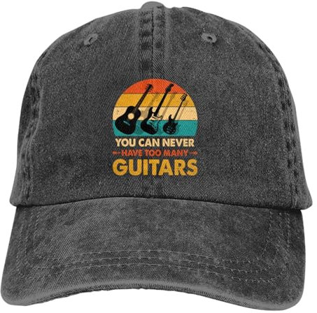 Baseballkappe mit Aufschrift You Can Never Have Too Many Guitars, verstellbar, originell, klassisch, flaches Profil, Baumwolle, für Herren und Damen, Retro You Can Never Have Too Many Guitars Black