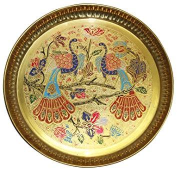 Universal Hub Pooja Thali Set Engraved Plate Decorative Thali Set Kumkum Plate Home Temple Decorative Puja Items Peacock Plate Hindu Pooja Samagri Serving Tray Indian Wedding Thali Hindu Gifts