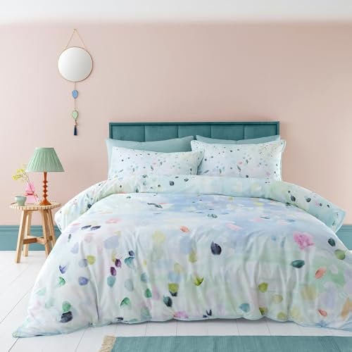 Appletree - Duck Egg Spring Duvet Cover - King Bedding Size (230 x 220cm) - Soft 100% Cotton - 2 Pillowcases - Contemporary Floral Duvet Cover in Blue - Blue Bedding