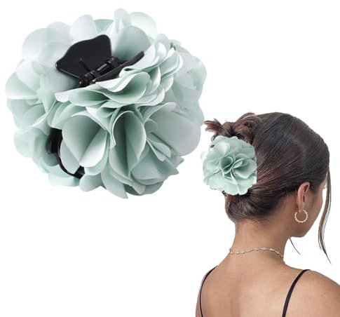 Pinzas para el pelo para mujer, pinzas grandes de color azul con flores de camelia para el cabello, agarre fuerte, antideslizante, de seda satinada, clip de plátano para cabello grueso y fino,