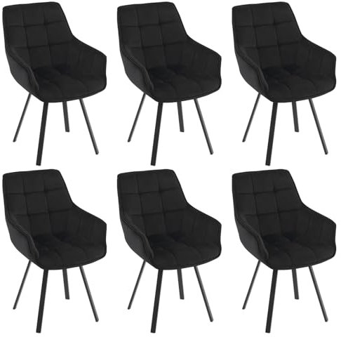 EUGAD Esszimmerstühle 6er Set drehbar, für Esszimmer Wohnzimmer, Bequeme Küchenstühle mit Armlehnen, Rückenlehne, Metallbeinen, modern, Schwarz