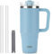Klaraber Coffee Cup Travel Mug with Handle, 30oz Tumbler with Lockable Lid, Stainless Steel Vacuum Insulated Water Bottle with Straw, Leakproof & Portable Travel Cup for Hot and Cold Drinks (Blue)