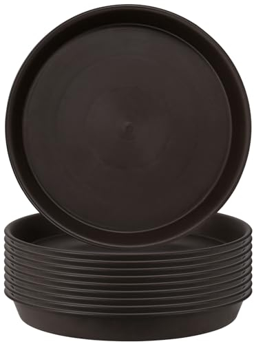 DAKFOOK Lot de 10 soucoupes Rondes 30 cm en Plastique pour Pot de Fleurs d'intérieur et d'extérieur Marron