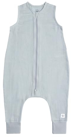 LÄSSIG Kinder Schlafoverall ärmellos 1,0 TOG atmungsaktiv aus Musselin GOTS zertifiziert/Sleeping Jumper powder blue, Größe 86/92