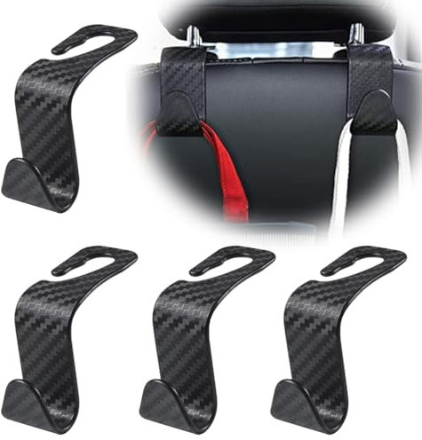 Auto-Kopfstützenhaken, Universal-Autositz-Rückenlehnenhaken, Auto-Rücksitz-Kopfstützenhalterung, schwarz (4 Stück)