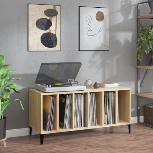 ShCuShan Modern Vinyl Storage Table Vinyl Holder Display Shelf for Record Player,Record Cabinet Sonoma Oak 100x38x48 cm Engineered Wood