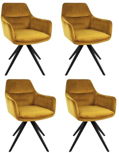 Kick Collection 4er Set Esszimmerstühl Tom - Gold - Modern und Hochwertig - Velvet stof - Erhältlich in vielen Farben