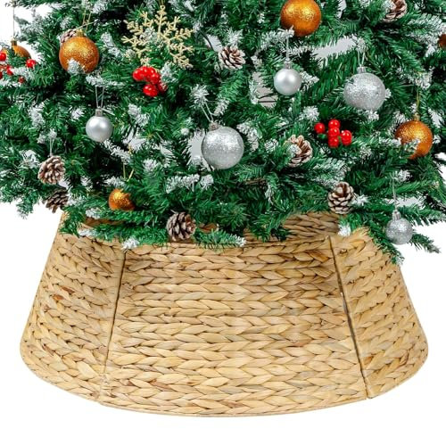 CubesLand Collier de sapin de Noël, jupe de sapin de Noël, 68,6 cm, décoration de Noël pour les vacances, 5 pièces en jacinthe tissée à la main, rustique chaude et confortable, convient aux supports