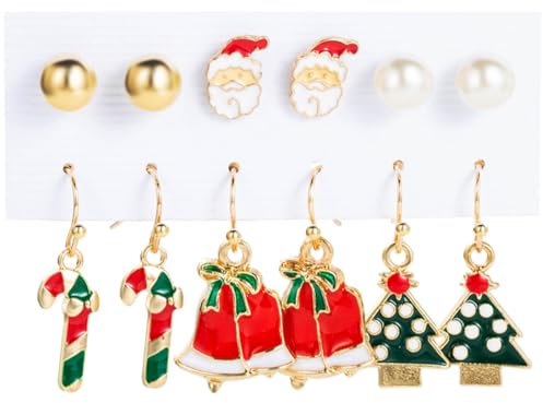GXGM 6 Paar christmas earrings for women,weihnachtsohrringe,weihnachtsschmuck damen(A)