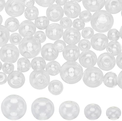 SUNNYCLUE 120Pcs Glass Globe Beads Empty Glass Beads 10mm 12mm 14mm 16mm 18mm Half Hole Hollow Clear Ball Charms Round Wish Bottle Pendants for Jewellery Making Charms Earrings Wind Chime DIY Crafts