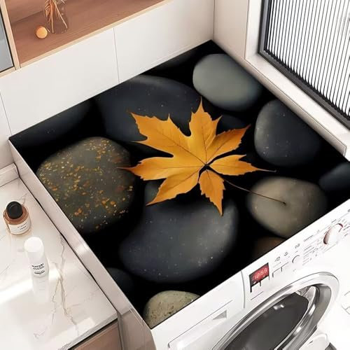 Highdi Housse de Protection pour Machine à Laver Top, Pierres Colorées Coussin de Machine à Laver Antidérapant Housse de Machine à Laver Ou Sèche-Linge (40 * 50cm,Pierre Noire)