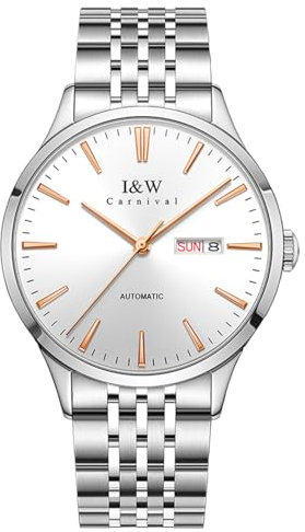 TEINTOP I&W Automatik Uhr Herren Mechanische Uhren Japanische Bewegung Armbanduhren (Silber Gold Weiß)