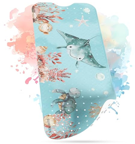 SilverRack Badewannenmatte Kinder rutschfest [100x40cm] - Antirutschmatte Badewanne BPA frei - Badematte Kinder - für Baby & Kinder - Antirutsch Matte - Bath Mat - Rochen Unterwasserwelt Grün