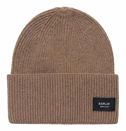 Replay Unisex Strickmütze mit Umschlag, Woodsmoke 0235 (Braun), Einheitsgröße