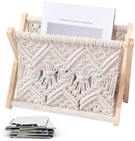 HWXZUUO Rack de revistas, Soporte de Revista Tejido de algodón, Canasta de Boho, Canasta de Libros para periódicos, revistas, Libros, Sala de Estar, baño, Oficina, Perra.
