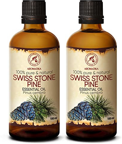 Aceite Esencial Set de Pino Suizo 2 x 100 ml - Pinus Cembra - 100% Natural & Puro - Fragancia - Aceite Esenciale para Difusor - Aceites de Aromaterapia - Belleza