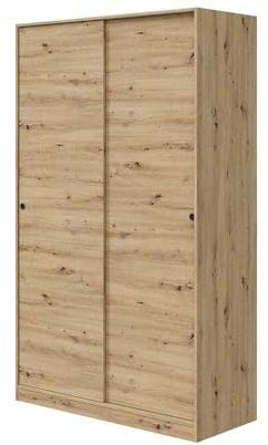 Schwebetürenschrank >ENZO< (B/H/T: 120/200/50 cm), Nodi Eiche Dekor, 2 Türen, 6 Innenfächer, 1 Kleiderstange, höhenverstellbare Regalböden, Metallbodenträger, ABS-Schienen, zerlegt geliefert.