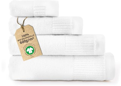 ZWOLTEX - Handtücher Set Weiß, Ultra Weich & Saugfähig 600 g/m², 100% Bio Baumwolle GOTS Zertifizert, ÖKO-TEX, 4er Set (30x50, 50x100, 70x140, 100x150 cm) - Porto Collection