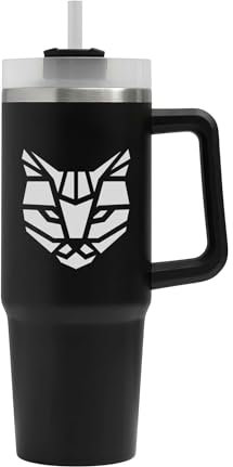 Vaso grande con cara geométrica de gato, taza geométrica de gato, termo aislado, taza grande
