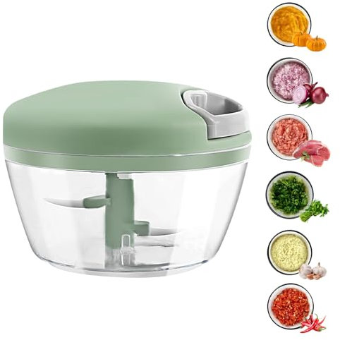 Mini Hachoir Manuel Cuisine,Hachoir Manuel 500ML,Coupe Oignon Manuel avec Acier Inoxydable 3 Lames,Facile à Nettoyer, Sans BPA