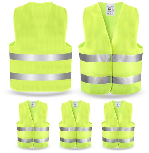 PORFOYO Gilet Jaune Adulte: 5 Pièces Gilet Jaune Voiture, Gilet Réfléchissant, Gilet Fluorescent De Sécurité, Gilet de Sécurité Reflechissant, Gilet Haute Visibilité Homme Femme pour Conducteurs