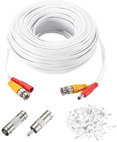 QUARKZMAN Cable De Video Y Energía BNC, 30m/98ft Cable Todo En Uno para Cámaras De Seguridad, Cable De Extensión DC para Instalación De Sistema De Cámara CCTV, Plug & Play, 1 Juego Blanco