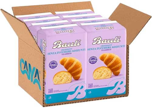 8X BauIi Croissant SENZA ZUCCHERI AGGIUNTI, Cornetto di Pasta Sfoglia Vuoto, Confezione con 6 Cornetti Incartati, 185g