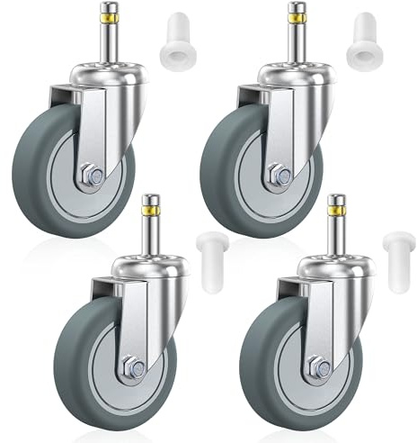 HOLKIE Stem Caster Wheels 76mm Casters Set of 4, 11mm Stem Diameter Swivel Castors Heavy Duty TPR Rubber Replacement Furniture Castor for Trolley, Stool, Mop Bucket, Grill, Shop Vac