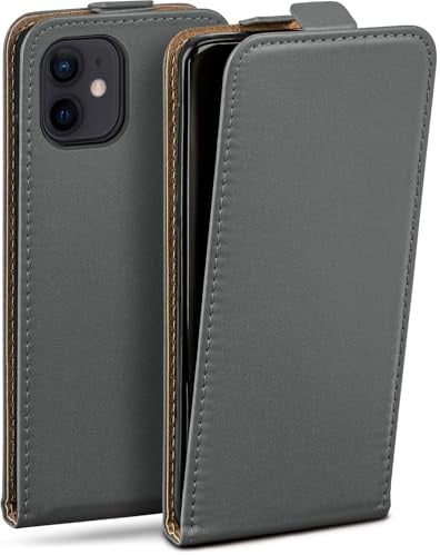 moex Flip Case für iPhone 12 mini Hülle klappbar mit 360 Grad Schutz, Handyhülle mit Displayschutz, PU Leder Handytasche Lederhülle, Flip Case Cover Klapphülle, Grau