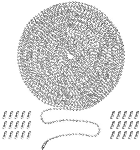 Ceiling Fan Pull Chain, 236 Stainless Steel Ball Chain with 30 Connectors, Extra Long Rust Proof 3mm Fan Pull Chain Extension, Adjustable Length Bead Chain for Fan/Light Fixtures, Curtains, Tags