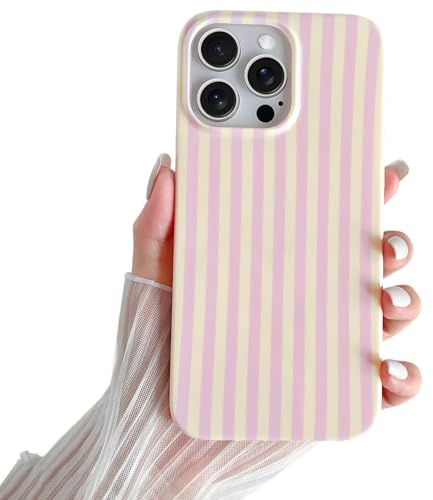 SmoBea for iPhone 16 Pro Case Cute Striped Phone Case Soft TPU Slim Shockproof Phone Cover for Women Girls Beautiful and Stylish, Pink and Yellow