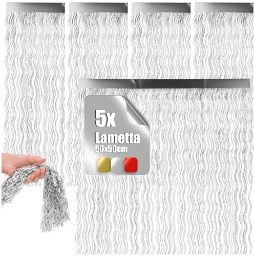 com-four® 5X Lametta, silberfarbene Weihnachtsgirlande 50 cm | Glänzender Christbaumschmuck für Tannenbaum & Adventsdeko - Festliche Deko für Weihnachten