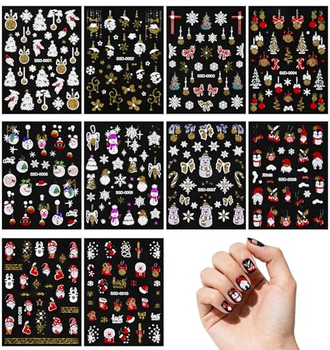 Nagelsticker Weihnachten 10 Blatt Nagelaufkleber Selbstklebend Weihnachtsweißer Schneeflocken-Winter Nail Art Sticker Dekoration Nageldesign Zubehör (Style 2)