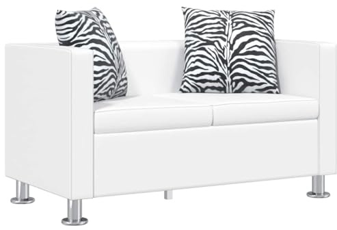 YuuSsea 2-Sitzer-Sofa, Weißes Kunstleder, 120cm Breite, Bequeme Couch für Wohnzimmer, Schlafzimmer, Elegantes Lounge Möbel, Inklusive Kissen