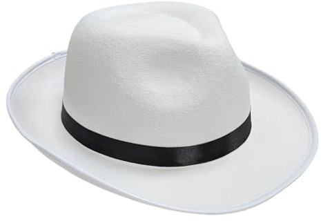 Weißer Gangsterhut – Erwachsenen-weißer Trilby-Hut mit schwarzem Band – Herren 1920er 1940er Jahre Mafia Detektiv Verkleidung Zubehör – Great Gatsby Private Investigator Hüte – Al Capone 50er Jahre