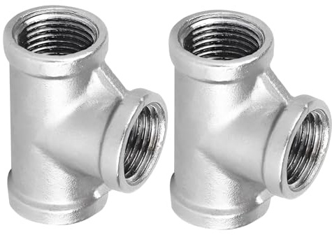 2 Stück 304 Edelstahl T Stück 1 Zoll, T Stück 90° Wasserverteiler IG/IG/IG | 3 Wege Innengewinde Wasseranschluss Verteiler, DN25 Edelstahl T Anschluss Gewindefitting für Heizung und Trinkwasser